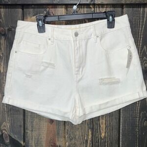 NWT Bullhead Dandelion White High Rise Distressed Denim Shorts Size 31 Cuff Hem